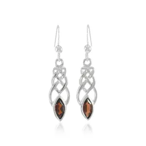 Celtic Knotwork Silver Earrings with Garnet Gems