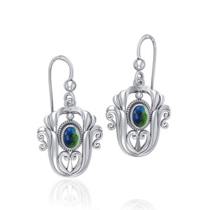 Celtic Knotwork Tulip with Azurite Gem Earrings