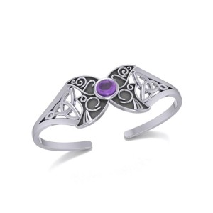 Celtic Moon Goddess Cuff Bracelet with Amethyst