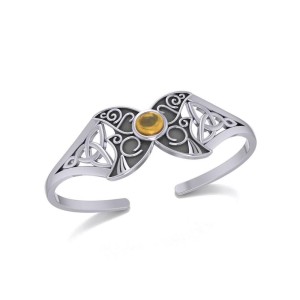 Celtic Moon Goddess Cuff Bracelet with Citrine