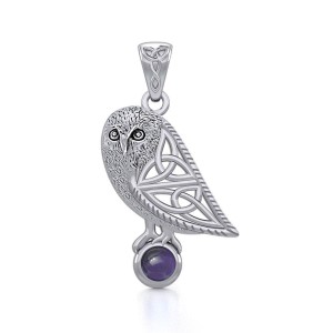 Celtic Owl Pendant with Amethyst