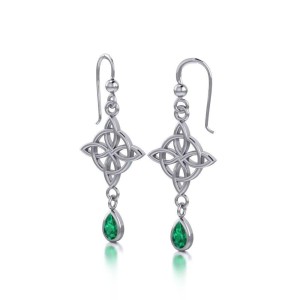 Celtic Quaternary Knot Earrings with Emerald