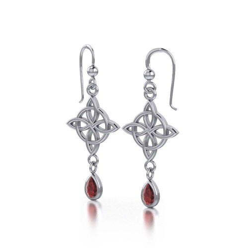 Celtic Quaternary Knot Earrings with Garnet