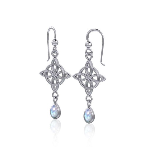 Celtic Quaternary Knot Earrings with Rainbow Moonstone