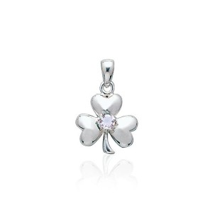 Celtic Shamrock Silver White Cubic Zirconia Pendant