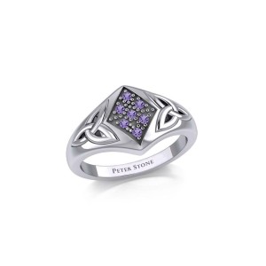 Celtic Trinity Knot Ring with Amethyst Gemstones