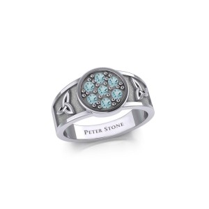 Celtic Trinity Knot Ring with Blue Topaz Gemstones