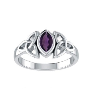 Celtic Triquetra Silver and Amethyst Ring