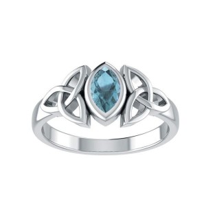 Celtic Triquetra Silver and Blue Topaz Ring