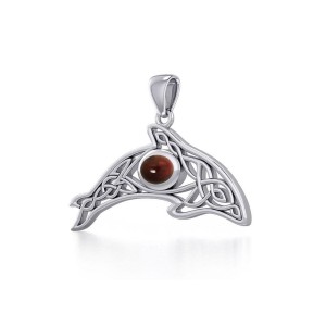 Celtic Whale Pendant with Garnet