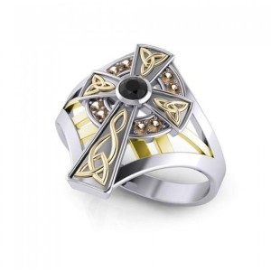 Braided Celtic Cross Silver and Gold Ring