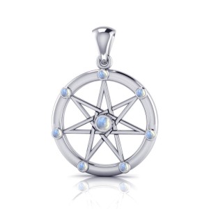 Elven Star with Rainbow Moonstone Gems Silver Pendant