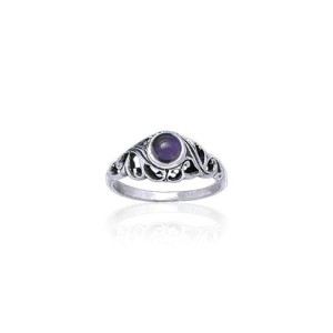 Filigree Sterling Silver Ring with Amethyst Gemstone