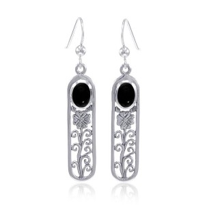 Flower and Black Onyx Earrings