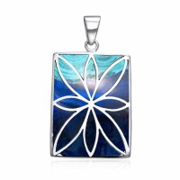 Flower Flat Azurite Cabochon Rectangle Pendant 