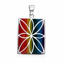 Flower Flat Rainbow Cabochon Rectangle Pendant 