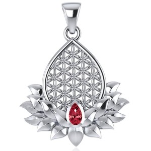 Lotus Flower of Life Garnet Pendant