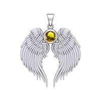 Guardian Angel Wings Silver Pendant with Citrine Birthstone for November