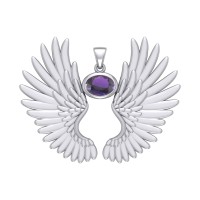 Guardian Angel Wings II Pendant with Amethyst February Birthstone 