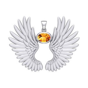 Guardian Angel Wings II Pendant with Citrine November Birthstone 