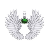 Guardian Angel Wings II Pendant with Emerald May Birthstone 