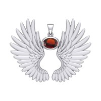 Guardian Angel Wings II Pendant with Garnet January Birthstone 