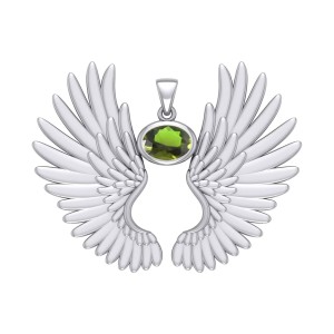 Guardian Angel Wings II Pendant with Peridot August Birthstone 