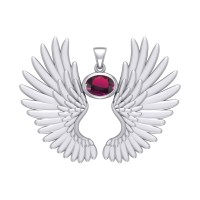 Guardian Angel Wings II Pendant with Ruby July Birthstone 