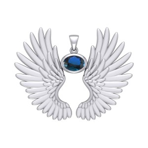 Guardian Angel Wings II Pendant with Sapphire September Birthstone 