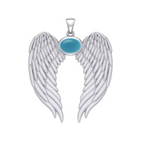 Guardian Angel Wings Pendant with Oval Turquoise Birthstone for December