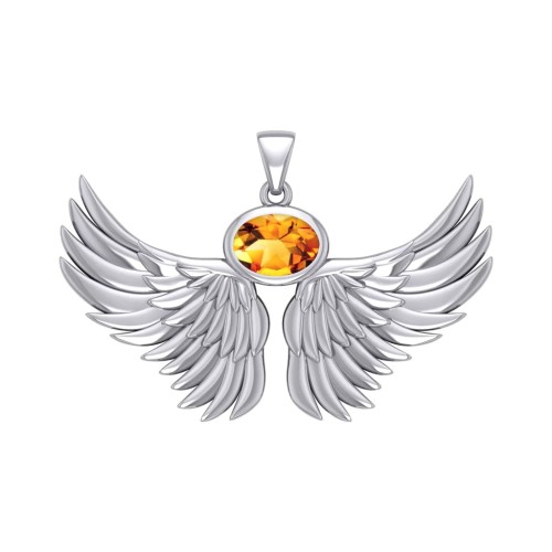 Guardian Angel Wings III Pendant with Citrine November Birthstone 