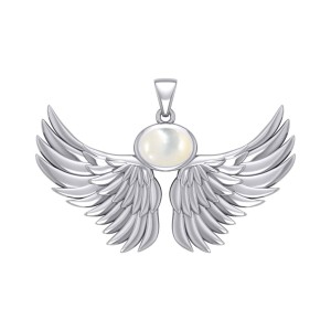 Guardian Angel Wings III Pendant with Mother of Pearl June Birthstone 