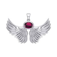 Guardian Angel Wings III Pendant with Ruby July Birthstone 