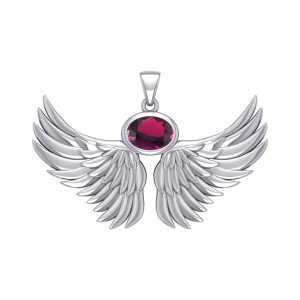 Guardian Angel Wings III Pendant with Ruby July Birthstone 