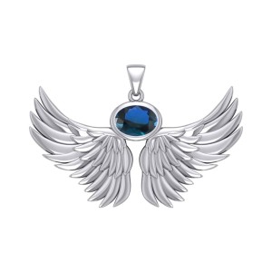 Guardian Angel Wings III Pendant with Sapphire September Birthstone 