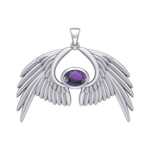 Guardian Angel Wings IV Pendant with Amethyst February Birthstone 