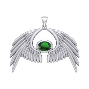 Guardian Angel Wings IV Pendant with Emerald May Birthstone 