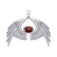 Guardian Angel Wings IV Pendant with Garnet January Birthstone 