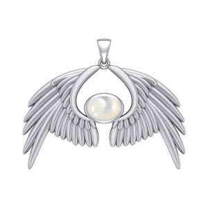 Guardian Angel Wings IV Pendant with Mother of Pearl June Birthstone 