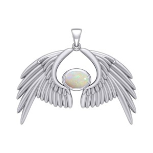 Guardian Angel Wings IV Pendant with Opal October Birthstone 