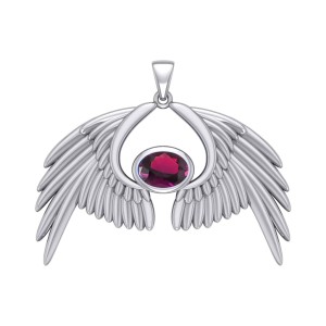 Guardian Angel Wings IV Pendant with Ruby July Birthstone 