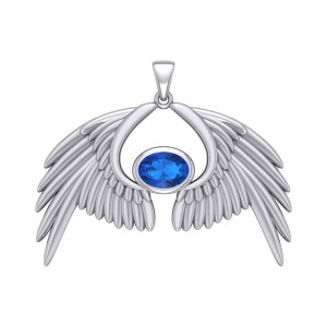 Guardian Angel Wings IV Pendant with Sapphire September Birthstone 