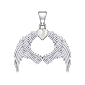Guardian Angel Wings Pendant with Heart Mother of Pearl Birthstone for June