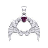 Guardian Angel Wings Pendant with Heart Ruby Birthstone for July