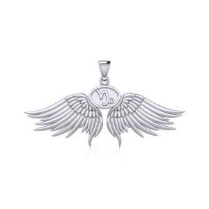 Guardian Angel Wings Pendant with Capricorn Zodiac Sign 