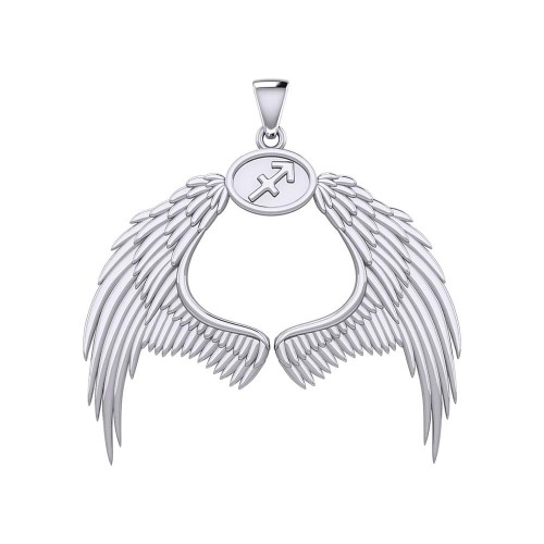 Guardian Angel Wings Pendant with Sagittarius Zodiac Sign 