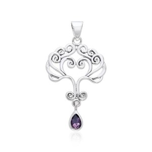 Heart Tree of Life Silver Amethyst Pendant