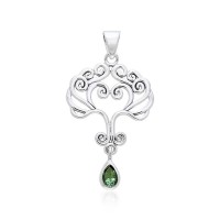 Heart Tree of Life Silver Emerald Pendant