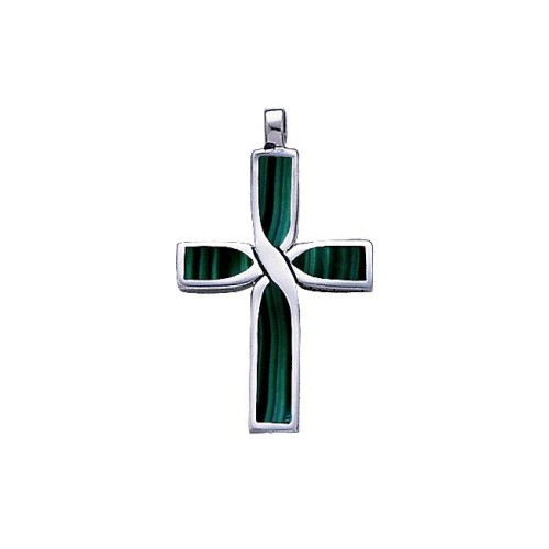 Infinity Cross Silver Malachite Inlay Pendant