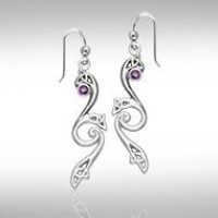 Modern Celtic Triquetra Amethyst Dangle Earrings